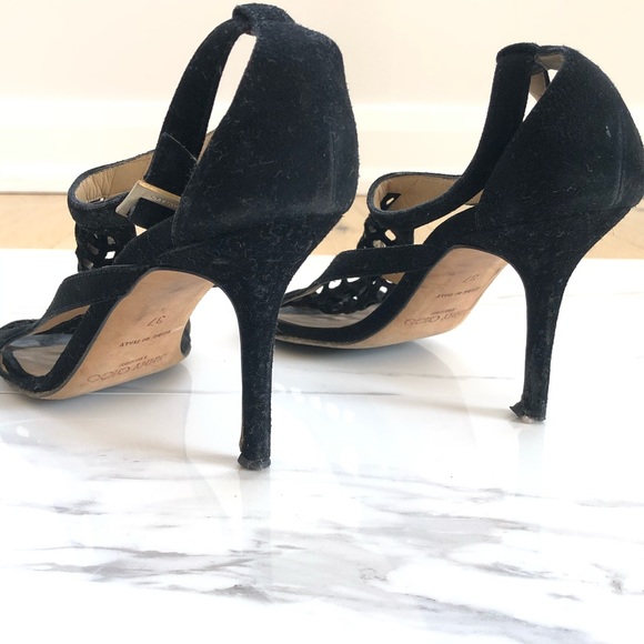 Authentic Jimmy Choo Black Suede Cutout Sandals - Picture 5 of 6